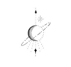 an ink drawing of the moon and stars