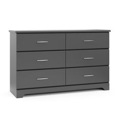 a black dresser with four drawers and two doors on each side, in front of a white background