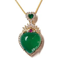 Luxury Green Bing Jade Jadeite Heart Love Romantic Lover Pendant Nice Necklace Elegant Jade Necklace With Large Pendant, Elegant Heart-shaped Jade Jewelry, Green Jade Heart Necklace, Heart-shaped Jade Jewelry For Gift, Romantic Lover, Luxury Jade Amulet Jewelry, Heart Necklace Gold, Luxury Green, Love Romantic