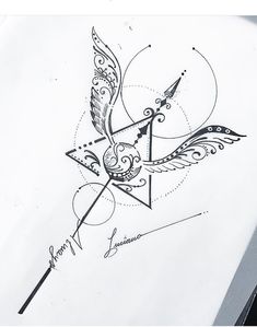 a drawing of a bird with an arrow on it