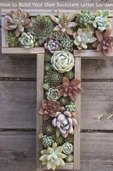 a cross made out of wood with succulents