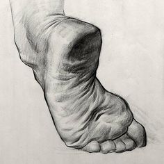 a black and white drawing of a person's foot