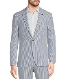 Murano Corsa Di Cavalli Derby Collection Slim Fit Stripe Seersucker Blazer | Dillard's Striped Notch Lapel Suits For Spring, Striped Business Casual Blazer With Pockets, Striped Blazer With Pockets For Business Casual, Spring Striped Notch Lapel Suits, Spring Striped Blazer For Business Casual, Pinstripe Cotton Blazer For Work, Pinstripe Blazer For Business Casual Spring, Pinstripe Cotton Blazer For Workwear, Spring Pinstripe Blazer For Business Casual