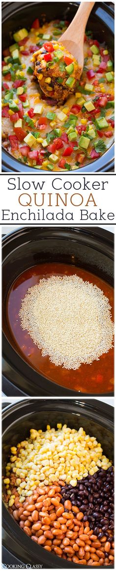 an image of beans and rice cooking in the slow cooker with text overlay