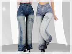 two women in jeans are standing next to each other