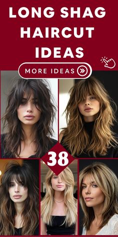 Step into the trend of Long Shag Haircuts and capture their effortless yet stylish appeal! From a relaxed low-maintenance version to a bold, layered style, there's a long shag cut to match your individuality. Dive into the nostalgic allure of shag hairstyles, playing with various lengths and textures until you discover the ideal fit for you. Upgrade your hair game with these fantastic long shag haircut ideas that guarantee you'll stand out from the crowd wherever you go! Retro Haircuts For Long Hair, Long Feathered Haircut, Long Shag Haircut With Bangs Fine Hair, Shag Hair Color, Hipster Haircut Women, Medium Length Haircut Shag, Face Framing Shag, Long Wolf Cut With Bangs, Modern Shag Hairstyles