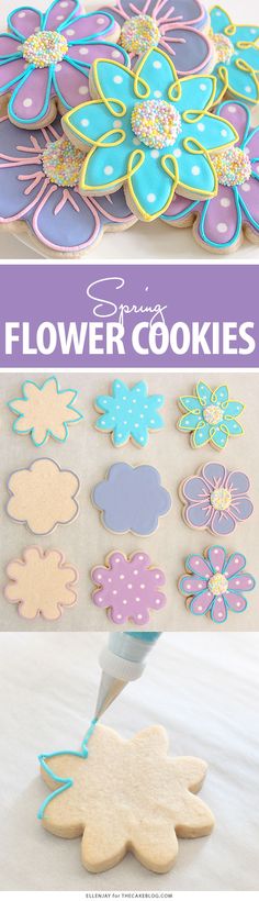 the process to make flower cookies is shown