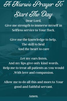 a poem written in blue with the words prayer for nurses