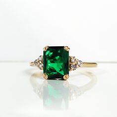 Emerald Ring May Birthstone Gold Ring Gemstone Band Statement Ring Engagement Ring Rectangle Ring Cocktail Ring Prong Ring - Etsy Classic Wedding Emerald Cut Emerald Ring, Classic Rectangular Emerald Wedding Ring, Rectangular Emerald Diamond Ring For Formal Occasions, Square Cut Emerald Ring With Diamond For Promise, Formal Rectangular Emerald Ring With Center Stone, Formal Rectangular Emerald Diamond Ring, Wedding Rings With May Birthstone In Square Cut, Elegant Emerald Gemstones With Accent Stones, Classic Emerald Cut Crystal Promise Ring