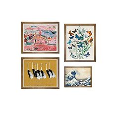 four framed pictures with different designs on them