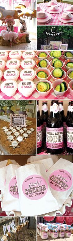 pink and white dessert table with cupcakes on it