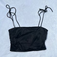 Never Worn ! Silk Crop Top With Adjustable Toe Straps! Super Comfy! Street Back! Elegant Black Crop Top For Beach, Elegant Black Crop Top For The Beach, Zara Crop Top For Summer Date Night, Zara Summer Crop Top For Date Night, Zara Black Tops For Vacation, Silk Crop Top, Black Crop Top, Black Crop, Zara Black