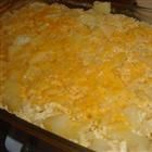 a casserole dish with cheese on top