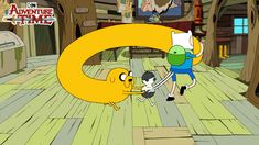 an animated image of adventure time with finn and finn from adventure time on the floor