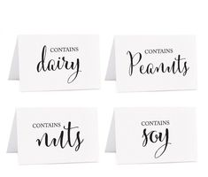 four different types of cards with handwritten words on them