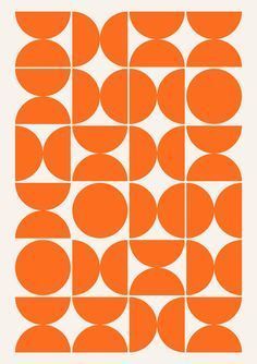 an orange and white poster with circles on it