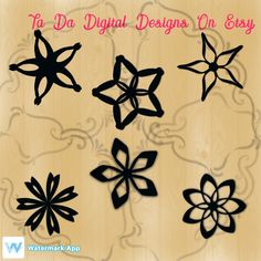 four black and white paper flowers with the words, how to do digital designs on easy