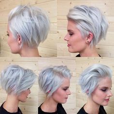 short silver gray blonde choppy bob Grey Blonde, Haircut And Color, Penteado Cabelo Curto, Hair Envy, Short Pixie