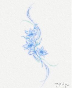 a drawing of blue flowers on white paper