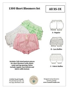 PDF Lolita Sewing Pattern 1300 Short Bloomer Set Sizes XS-3X Kawaii Bedroom Sewing Patterns, Pantie Sewing Patterns, Affordable Short Bloomers With Elastic Waistband, Short Corset Pattern, Thrift Flip Sewing Patterns, Shorts Pattern Free, Ruffle Bloomers, Cute Sewing Projects, Sewing Projects Clothes