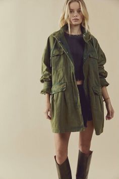 NEW Sz M We The Free People Nocturne Parka Coat Army Green Hood Peplum Distress  | eBay Military Style Solid Color Hooded Parka, Fall Military Parka With Flap Pockets, Green Military Parka With Adjustable Hood, Military Green Parka With Adjustable Hood, Green Cotton Military Parka, Distressed Signs, Parka Coat, Layering Pieces, Brands Outlet