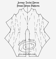 the pattern for jersey twist dress, which has been cut into four sections and is shown in