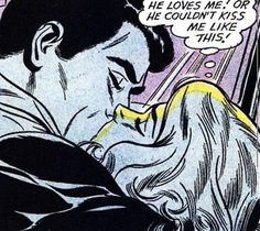 an image of a man kissing a woman on the cheek with a comic strip above it