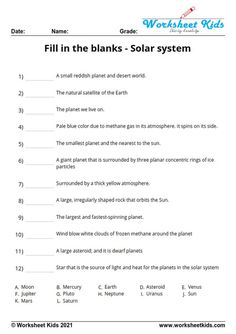 worksheet for the solar system with answers and examples to help students learn how to read