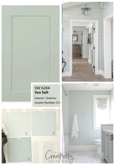 the interior and exterior paint colors are light blue, white, and gray with neutral accents