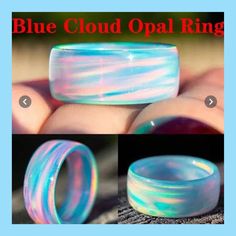 Bnwt Material: Blue Cloud Opal Shimmery Gloss Galaxy Ring, Luxury Engagement Rings, Iridescent Color, Natural Opal Ring, Opal Band, Acrylic Ring, Rainbow Opal, Rainbow Fire, Fire Opal Ring