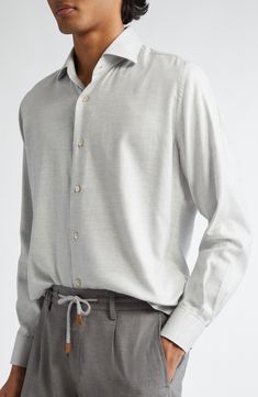 Eleventy's elevated take on everyday apparel informs the mother-of-pearl-button placket and split yoke of this cotton-blend button-up shirt. Front button closure Cutaway collar Long sleeves with button cuffs Curved hem 59% cotton, 41% lyocell Dry clean Made in Italy Designer Clothing Timeless Long Sleeve Cotton Shirt, Timeless Shirt With Concealed Placket For Spring, Long Sleeve Shirt With Button Cuffs For Casual Gatherings, Timeless Cotton Shirt With Buttons, Unstructured Long Sleeve Shirt For Daywear, Timeless Cotton Shirt For Spring, Timeless Cotton Shirt, Timeless Long Sleeve Shirt With Buttons, Timeless Long Sleeve Button Shirt