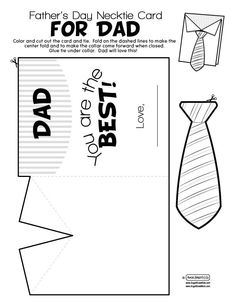 father's day necktie card for dad to print and cut out from the paper