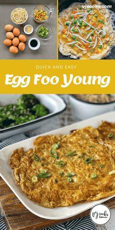 an egg foo young recipe is shown in this collage