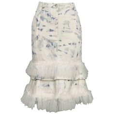 Vintage John Galliano acid wash denim tiered skirt with mongolian fur trim at the hem of each tier. Collection 2002 Excellent Condition. Size: FR 44 White Tiered Skirt, Tye Dye Skirt, Skirt Png, White Knee Length Skirt, Fur Skirt, Dirndl Skirt, Mongolian Fur, Cream Skirt, Beige Skirt