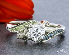 #Aquamarine and #Peridot waves surround a round diamond... Minus the turtle! #GreenLakeJewelry Green Lake Jewelry, Antique Engagement Rings Vintage, Turtle Jewelry, Jewelry Words, Green Lake, Jewelry Images, Antique Engagement Rings, Custom Jewelry Design, Pretty Jewellery