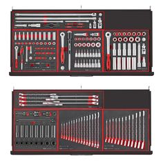 the tool box is full of tools and screwdrives, all in one compartment