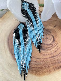 blue   long earrings Long Beaded Earrings, Black Earrings, Tassel Earrings, Long Earrings, Extra Long, Beaded Earrings, Jewelry Earrings Dangle, Etsy Earrings, Dangle Drop Earrings