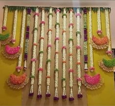 the wall is decorated with flowers and birds on it's sides, along with other decorations