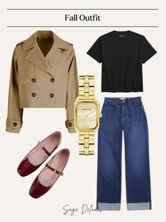 Fall Outfit Jeans, Trench Outfit, Jeans And T Shirt Outfit, Cropped Trench Coat, Outfit Jeans, Outfit Fall