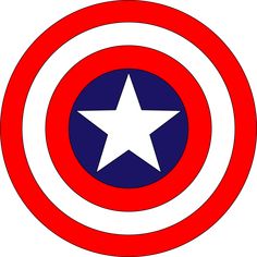 the captain's shield is red, white and blue with a star on it