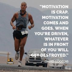 a man running down a road with a quote about motivation