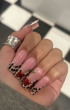 Square Nails Cherry, Jaguar Nails, Nail Inspiration Coffin, Colorful Nails Summer, Nails Cheetah Print, Nail Inspo Square, Cheetah Print Nails, Punk Nails