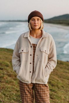 There's a lot to like about the standard polar fleece, but we took the Ottway craftsmanship to another level and designed the first Ottway version of the popular outer layer. Fit for any casual mission, The Sherpa jacket was inspired from the desire to throw the comfiest layer on and head straight into your day; early surf, off to the market, a comfy day at home or any errand. Unmatched in comfort yet style. Relaxed and soft fit Inner soft cotton lining Button-down front and wrist cuffs Two butt Brown Beanie, Dark Brown Color, Brown Colour, Sherpa Jacket, Brown Jacket, Polar Fleece, Roll Up, Fleece Jacket, Chest Pocket