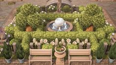 an artist's rendering of a garden with benches and a fountain in the center