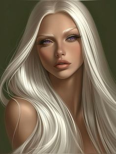 a digital painting of a woman with long white hair