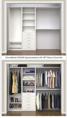 two white closets with open doors and drawers