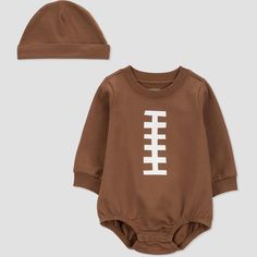 Your little football fan will be cozy and ready to cheer on the team with this 2-piece Carter's Just One You football romper and cap set. The long-sleeve bubble romper is crafted with a soft French terry cotton and features cute football detail on the chest. The matching cap completes this adorable football outfit for baby! Made with the quality and trust you love from the Carter’s brand, this 2-piece football set is Standard 100 by OEKO-TEX, so it's certified clean for your little one. Baby Boy Football, Baby Football, Football Outfit, Football Baby, Halloween Long Sleeve, Overalls Pants, Knitted Romper, Carters Baby, Football Outfits