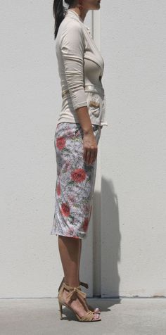 "ArtAffect signature, High Waist Skirt is created with attention to details Fit is figure flattering with 4\" wide waist band This beautiful pencil skirt is made of medium weighted fabric with hint of stretch for easy move It has beige and gray undertone background with toned down orange, green and white flower pattern Classic pencil skirt length makes it to dress up for special occasion Figure flattering fit for work- ready look and even more -Long and lean silhouette -Tailored Fit -Drops below Floral Print Pencil Skirt For Summer, Stretch Floral Print Long Skirt, Spring Printed Pencil Skirt, Floral Print Stretch Long Skirt, Relaxed Floral Print Skirt For Daywear, Stretch Floral Print Midi Skirt, Stretch Midi Skirt With Floral Print, Casual Floral Print Pencil Skirt, Casual Pencil Skirt With Floral Print