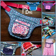 several pictures of different types of purses and fanny bags with the words hip bag written on them