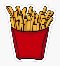 french fries in a red container sticker